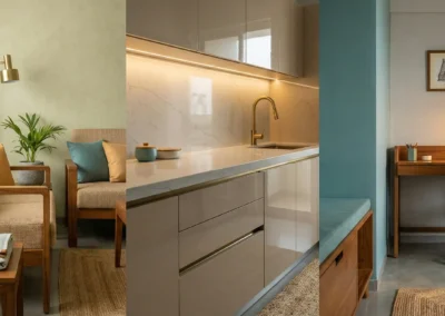 General interior design showing modern decorative finishes, lighting, wall paneling, and open space planning.